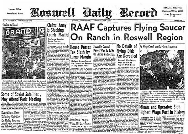 ▲▼羅斯威爾飛碟墜毀事件報導。（圖／翻攝自維基百科）