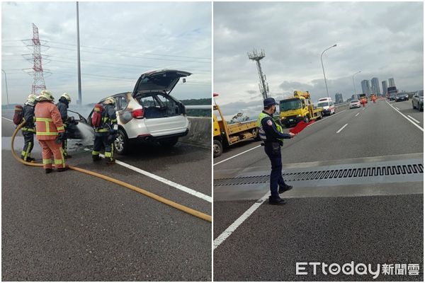 ▲五楊高架17日上午發生火燒車事件。（圖／記者陳以昇翻攝）