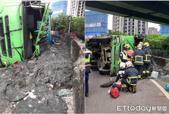 ▲▼聯結車翻覆。（圖／翻攝國道公路警察局）