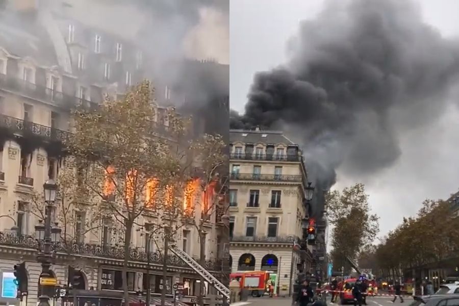 ▲▼  巴黎市中心一棟建築發生大火。（圖／翻攝自Twitter）