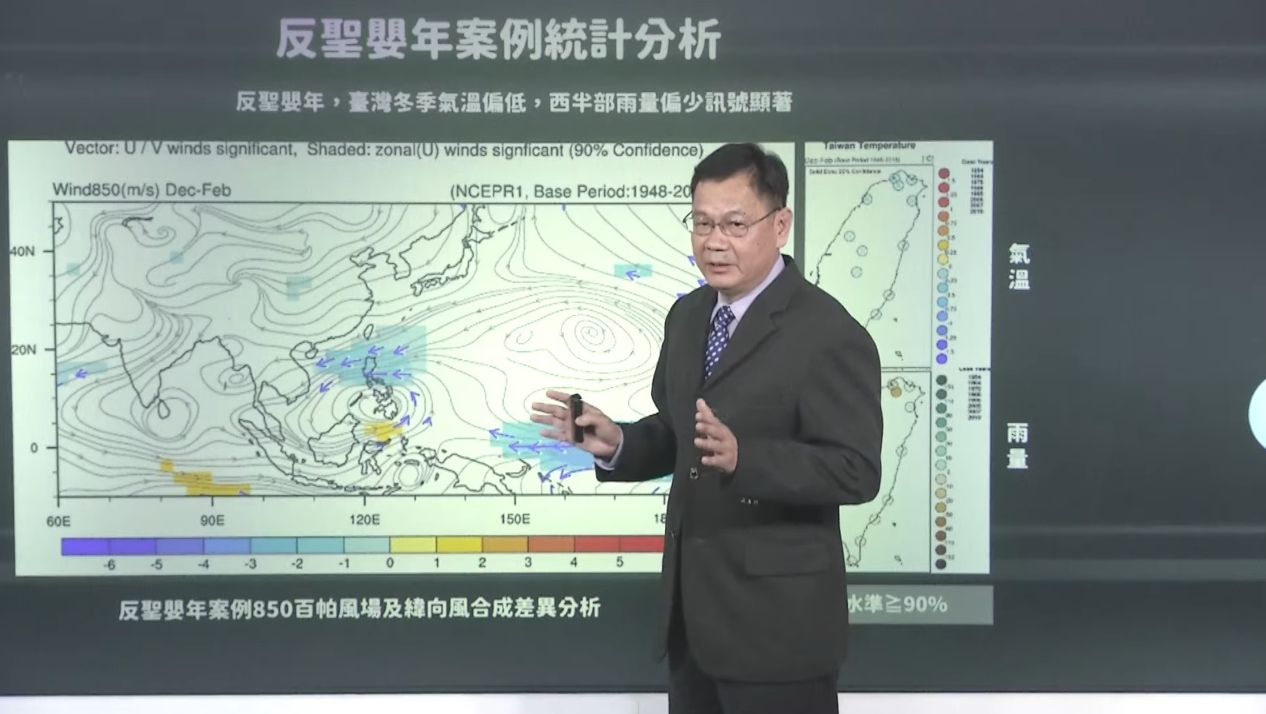 ▲▼氣象局11/26冬季展望記者會-反聖嬰影響及預測。（圖／翻攝氣象局直播） 