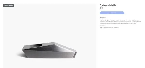 ▲▼要價50美元的特斯拉的哨子Cyberwhistle，上架3天真地賣到缺貨。（圖／翻攝自特斯拉官網）