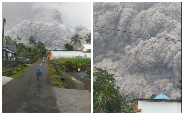 ▲▼印尼東爪哇省塞梅魯火山（Mt Semeru）噴發，煙塵噴上1.5萬公尺高空。（圖／翻攝自twitter）