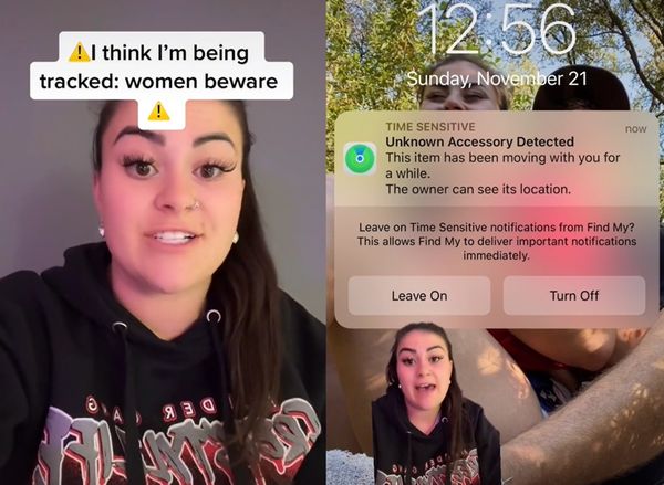 手機狂跳通知「有陌生人查看行蹤」　女崩潰求助：被偷裝AirTag。（圖／翻攝自TikTok／angel.edge95）