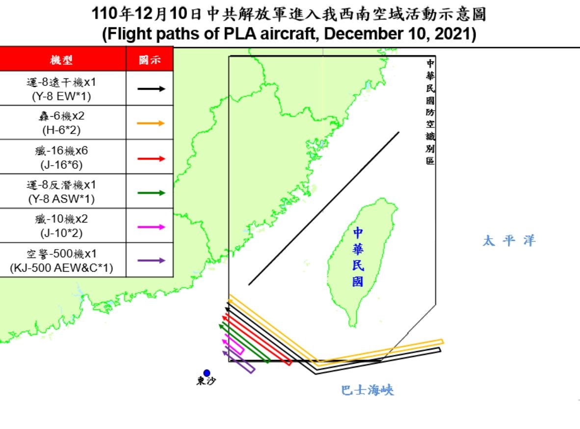 ▲共軍10日出動13架共機闖我防空識別區。（圖／國防部提供）