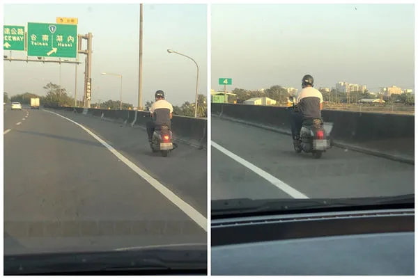 ▲有網友在網路社群PＯ出照片，畫面中有1部機車騎在86快速道路路肩，引發網友熱議。（圖／翻攝記者爆料網）