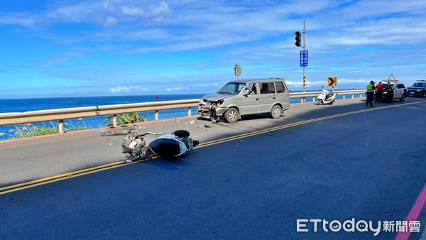 ▲瑞芳台二線機車與小貨車對撞！男騎士噴飛趴地　命危搶救中。（圖／記者郭世賢翻攝）