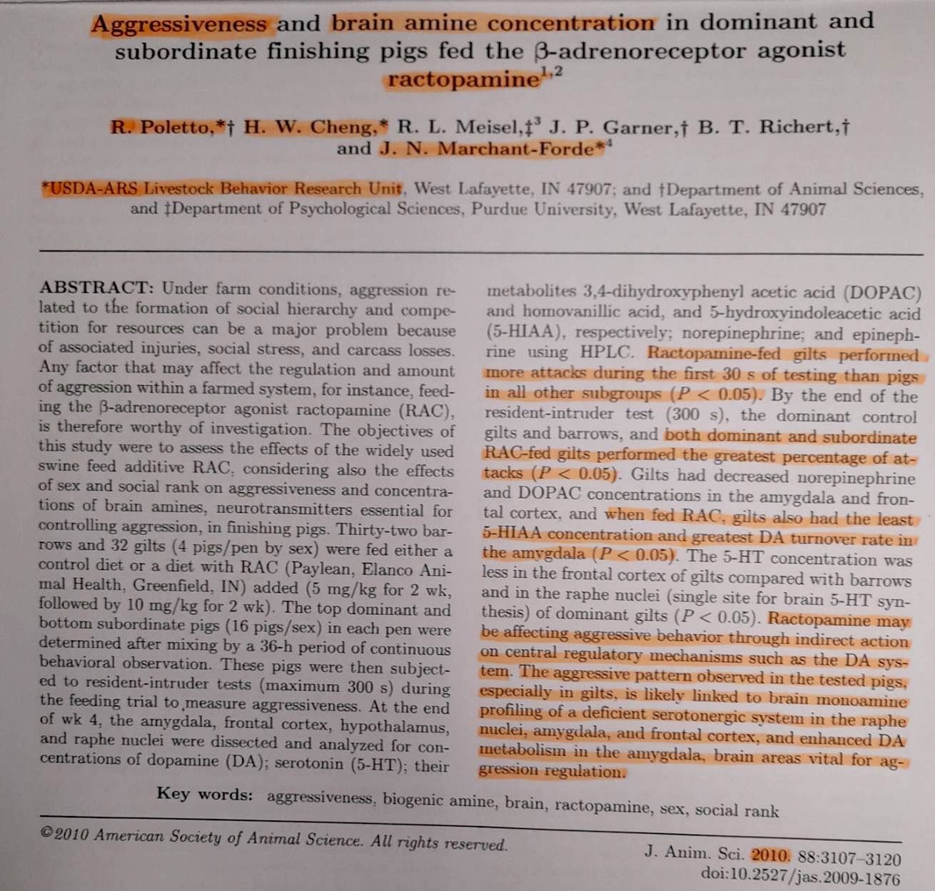 ▲▼美國農業部農業研究局科學家證實萊劑導致豬腦神經胺濃度異常。（圖／民間反瘦肉精聯盟提供）