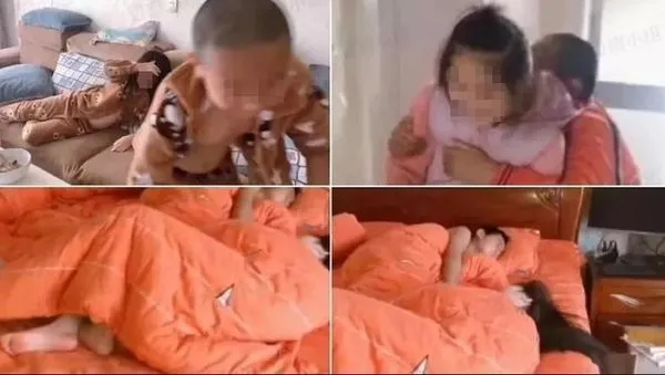 人母網紅為了賺外快，竟讓妹妹全裸陪睡哥哥，挨轟還反批網友思想骯髒。（翻攝自微博）