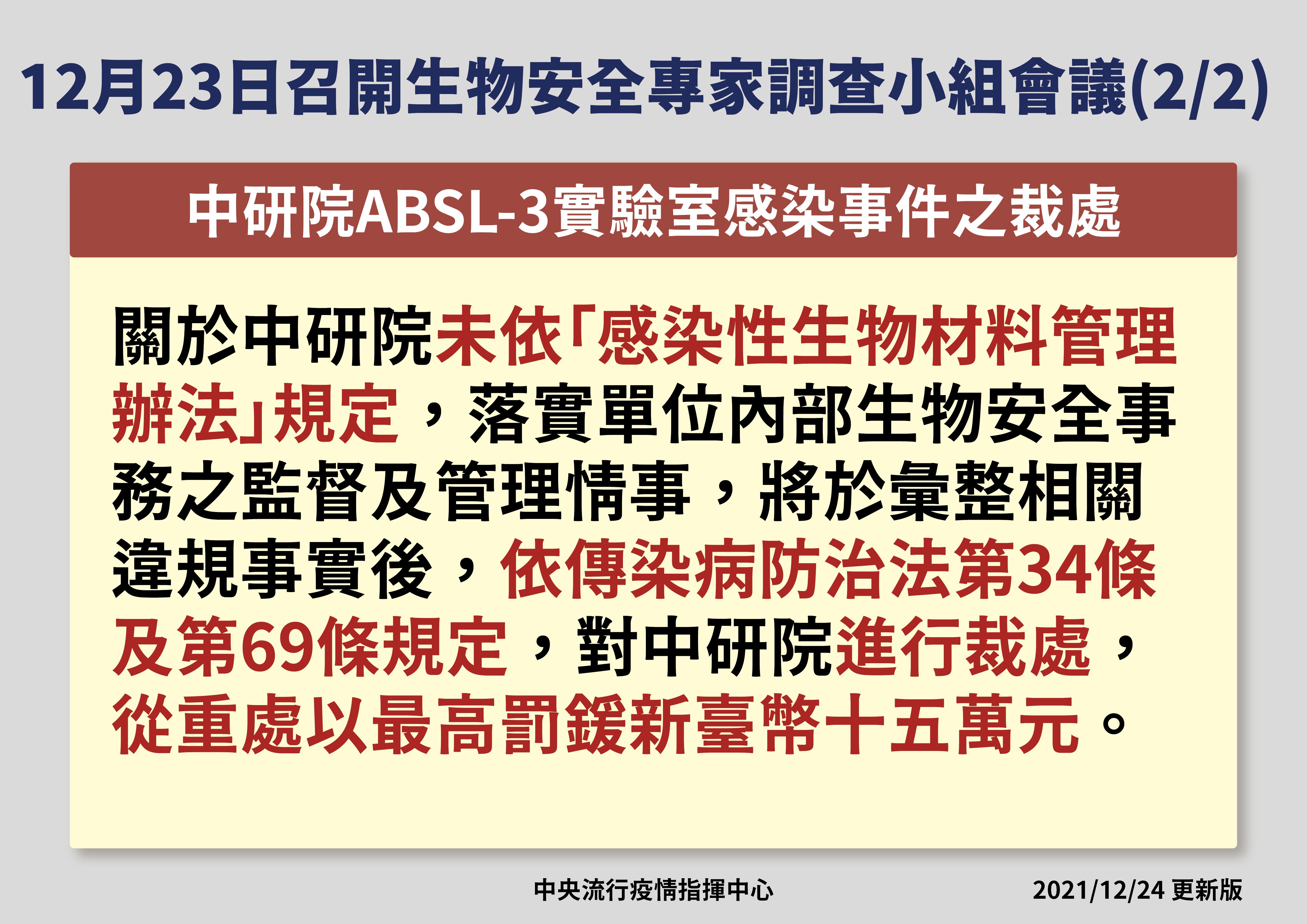 ▲▼中研院ABSL-3實驗室感染事件初步調查結果。（圖／指揮中心提供） 