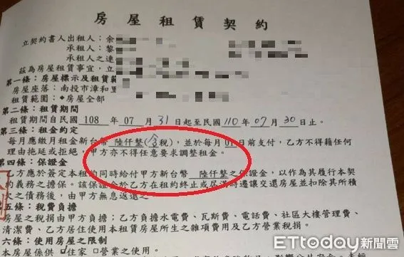 ▲籃姓男子出示房屋租約和借款本票，澄清自己並非騙房過戶的地下錢莊業者。（圖／記者高堂堯翻攝）