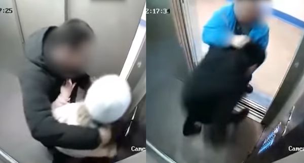 15歲少女搭電梯被抓住強吻　戰鬥爸救女立刻衝進電梯暴打變態男。（圖／翻攝自YouTube）