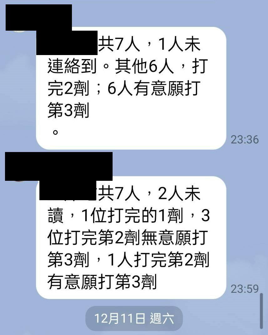 ▲▼農委會在非上班時調查疫苗施打意願，從週六晚上持續到隔天凌晨5點多，不僅無薪加班，也打擾員工休假，引發基層職員反彈。（圖／讀者提供）