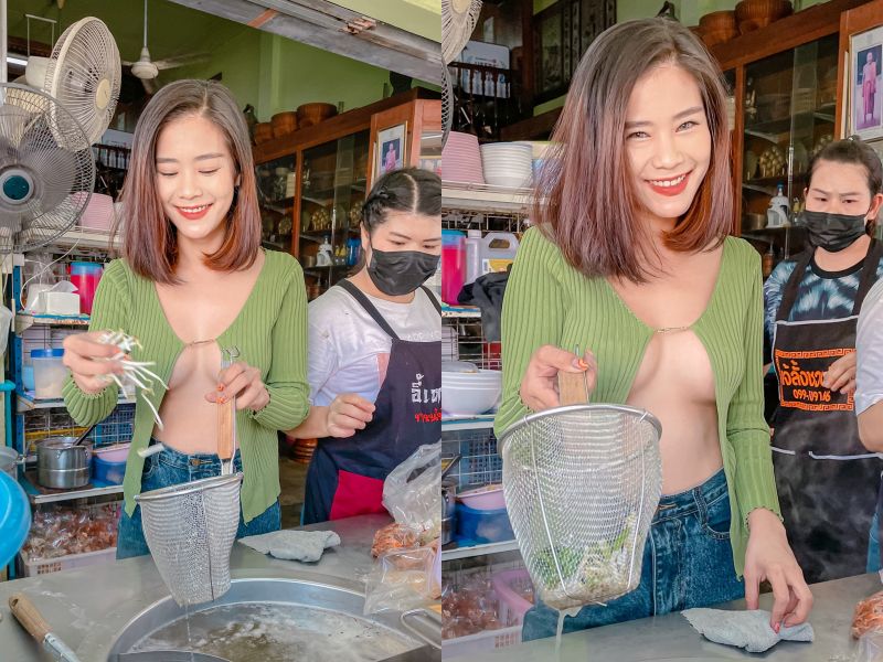 ▲▼ 泰國人妻中空幫婆婆賣麵。（圖／翻攝自Fcebook／Prawpannray Promveth）