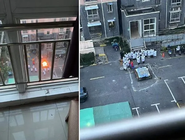 ▲陸網瘋傳有民眾在社區裡火化屍體。（圖／翻攝自微博）