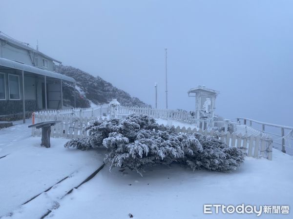 ▲玉山降雪，北峰積雪達2公分高。（圖／玉山國家公園管理處提供）