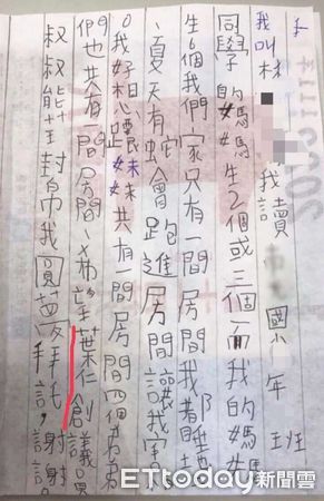 ▲貧戶12歲女孩為一家八口投書陳情，請求外界援助。（圖／南投縣議員葉仁創提供）