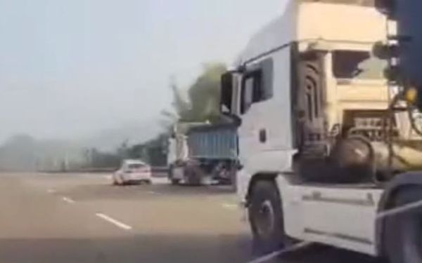 ▲▼重罰逾31萬！超載37.1噸又國道飆速　砂石車被同行包抄。（圖／翻攝自記者爆料網）