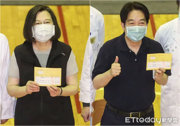 ▲▼蔡英文、賴清德15日早上追加第三劑高端疫苗。（合併圖／記者林敬旻攝）