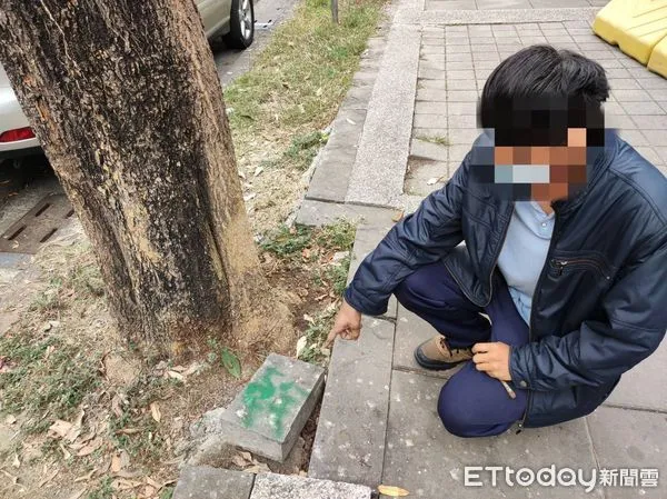 ▲▼國小通學步道及行道樹遭人噴漆，警方循線逮獲李姓男子，他辯稱一時好玩惡作劇。（圖／記者吳世龍翻攝）
