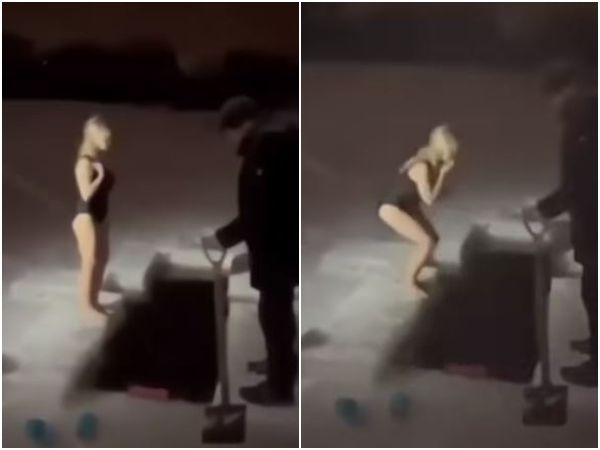 ▲▼俄羅斯女子身穿泳裝跳入結冰河中，結果瞬間滅頂淹死。（圖／翻攝自YouTube／The Bird）