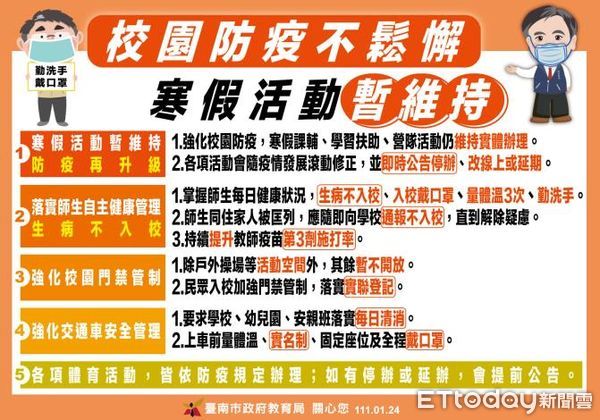 ▲台南市教育局已要求各校強化假期防疫五項作為，維持寒假實體活動。（圖／記者林悅翻攝）