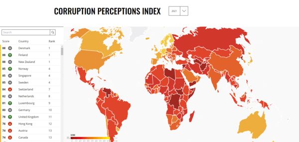 ▲▼2021全球廉潔指數（Corruption Perceptions Index）台灣排名25勝過美國。（圖／翻攝自Transparency International）