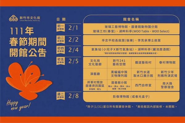 ▲新竹市文化局春節期間開館公告 。（圖／新竹市政府提供）