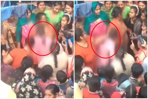▲▼印度一名女子遭性侵遊街，圍觀者都是女性。（圖／翻攝推特@SwatiJaiHind）