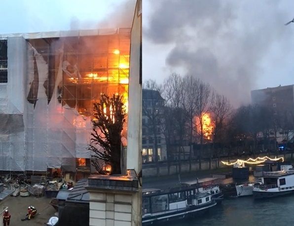 ▲▼巴黎奧賽美術館旁「大火狂燒」影片曝！　距聖母院僅2公里。（圖／翻攝推特）