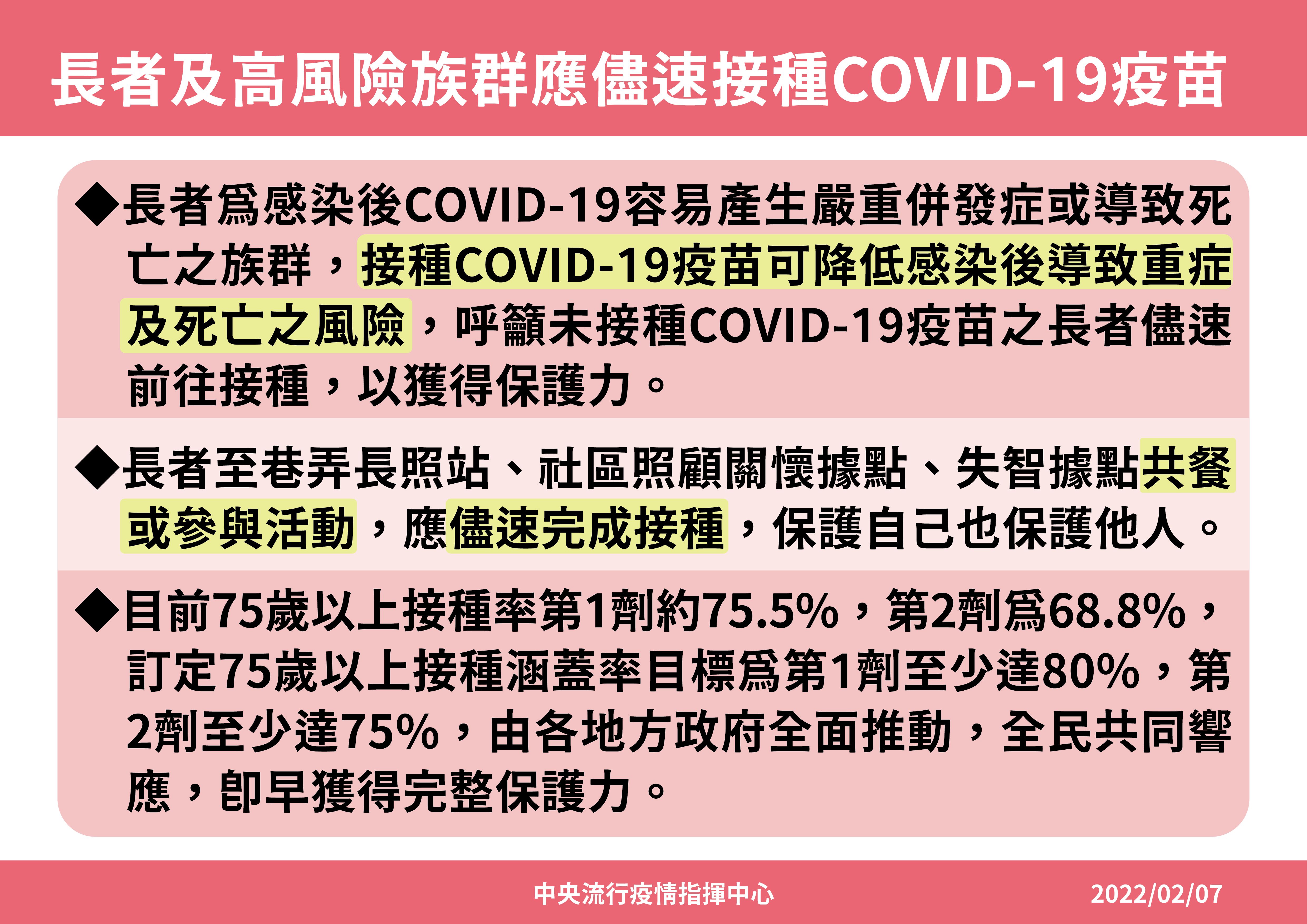 ▲高風險族群應儘速打疫苗。（圖／指揮中心提供）