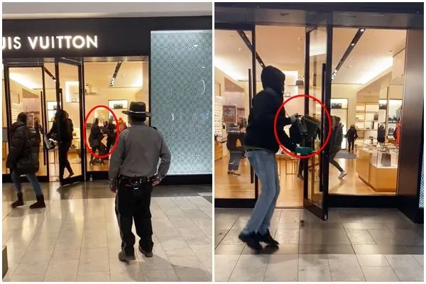 ▲▼美國紐約州LV專櫃被搶，保全在門外看傻眼。（圖／翻攝TikTok@mcloud.9）