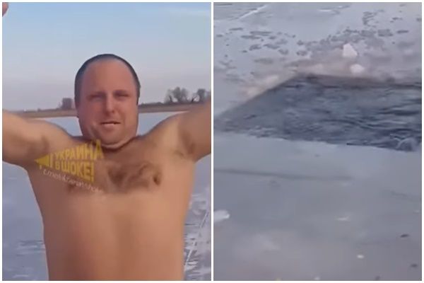 ▲▼烏克蘭一名男子挑戰跳冰河，不幸溺斃。（圖／翻攝自YouTube／11 канал）