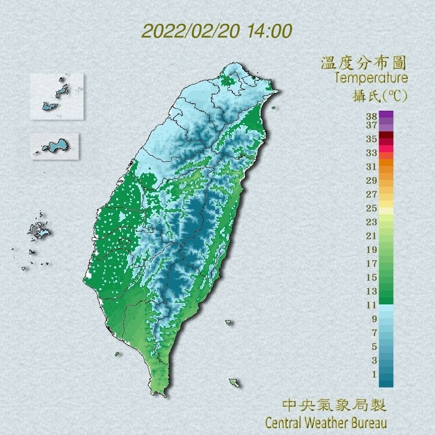 ▲寒流影響，半個台灣冷成凍番薯 。（圖／氣象局提供）