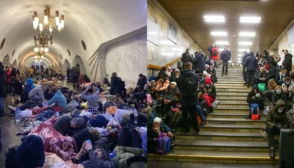 ▲▼烏克蘭民眾在地鐵站過夜。（圖／翻攝自推特）