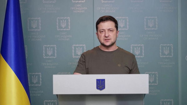 ▲▼烏克蘭總統澤倫斯基（Volodymyr Zelenskyy）對歐盟視訊演說。（圖／路透）