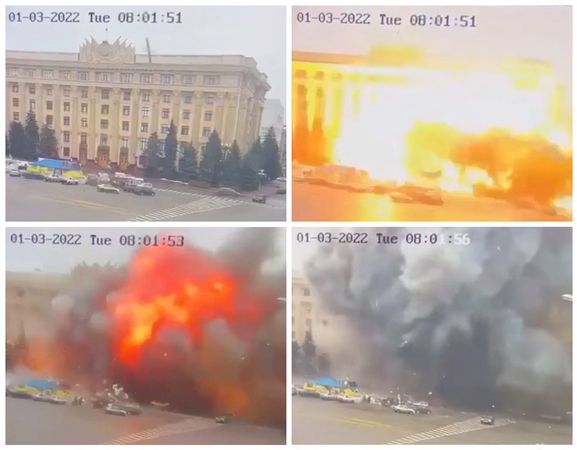 ▲▼ 烏克蘭第2大城哈爾科夫（Kharkiv）政府總部遭空襲。（圖／路透）