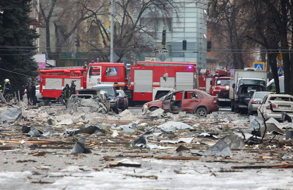 ▲▼烏克蘭第2大城哈爾科夫（Kharkiv）政府大樓遭嚴重砲擊。（圖／路透）