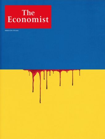 ▲▼經濟學人最新一期封面是烏克蘭國旗正在淌血。（圖／翻攝Instagram@theeconomist）