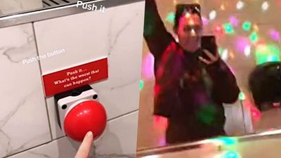 狂設計！26歲妹上女廁瞥見「超大紅色按鈕」一按下去…在馬桶前嗨起來了