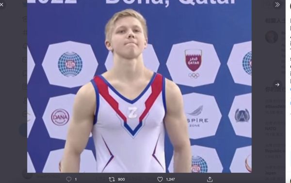 ▲▼  俄羅斯20歲體操選手庫利亞克（Ivan Kuliak）胸前「Z」字，引發全世界憤怒。           。（圖／翻攝自＠@rwesthead twitter）