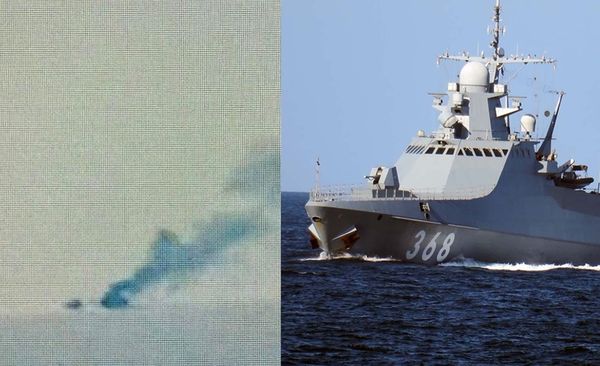 ▲▼畫面曝光！烏克蘭軍出擊 疑擊沉俄巡邏艦畢可夫號。（圖／翻攝推特）