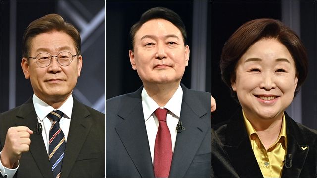 ▲▼南韓將於9日實施總統大選，由左至右為主要政黨候選人李在明、尹錫悅、沈相奵。（圖／路透社）