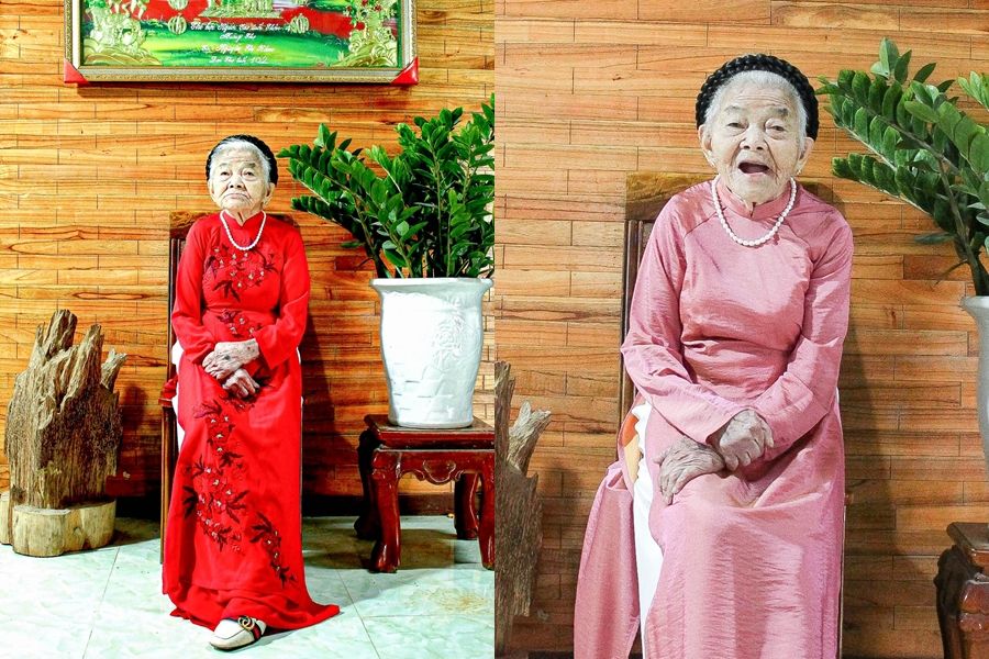 ▲▼  越南102歲人瑞穿奧黛爆紅。（圖／翻攝自Facebook）