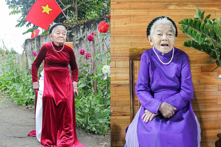 ▲▼  越南102歲人瑞穿奧黛爆紅。（圖／翻攝自Facebook）