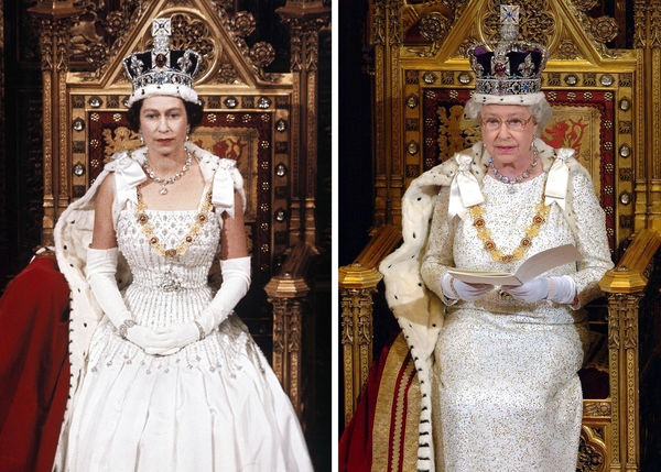 ▲▼1966年與2006的英國女王伊莉莎白二世出席上議院國會開幕典禮的模樣。（圖／達志影像／美聯社）