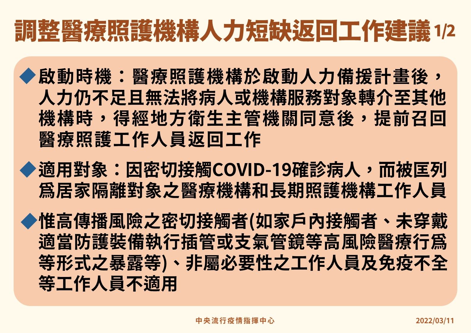 ▲▼指揮中心調整醫療照護工作人力短缺之應變處置建議。（圖／指揮中心提供）