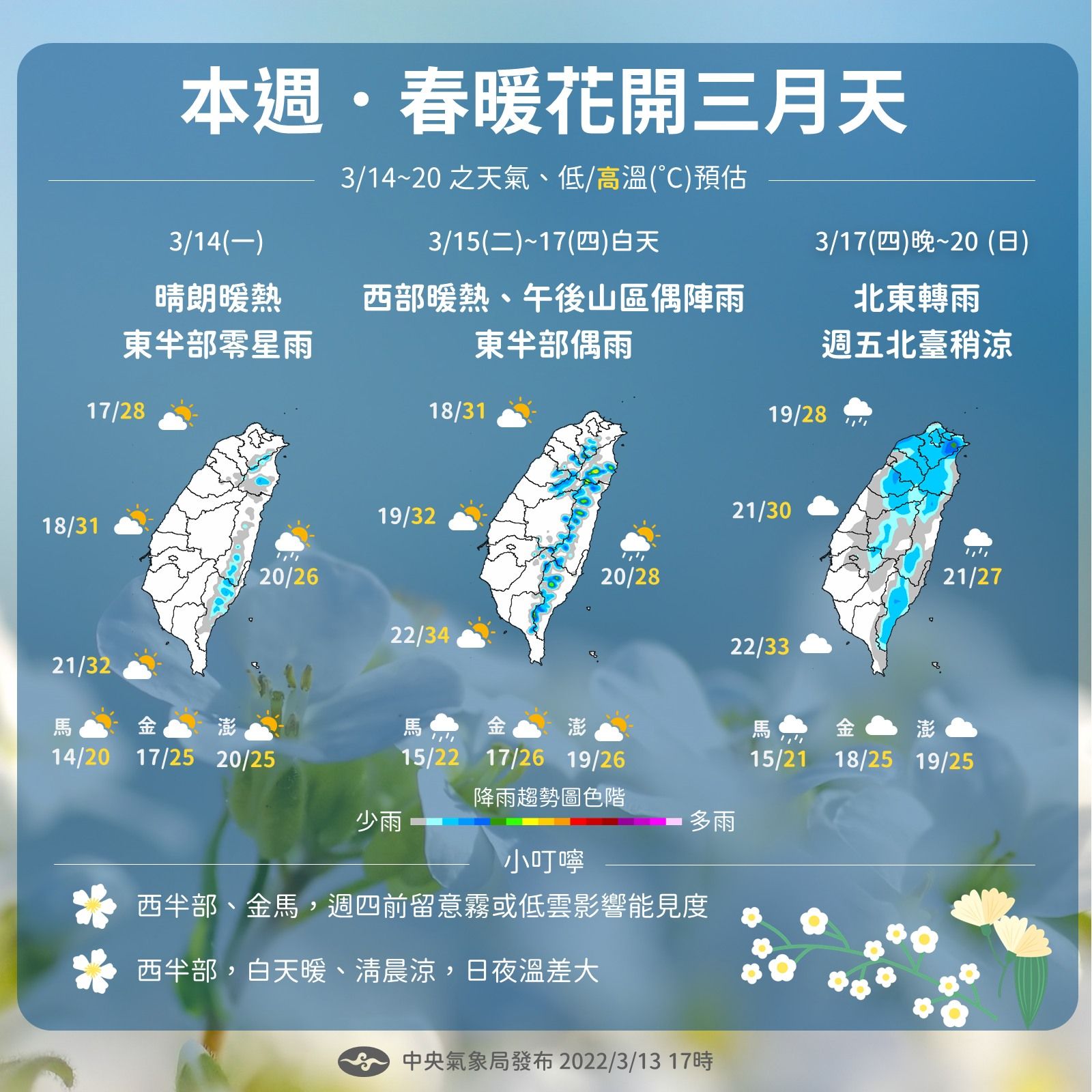 ▲未來一週天氣日夜溫差大。（圖／翻攝報天氣-中央氣象局 ）。