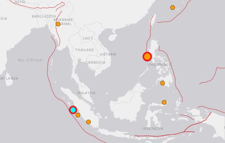 ▲▼印尼菲律賓同日發生規模6以上地震。（圖／翻攝USGS）