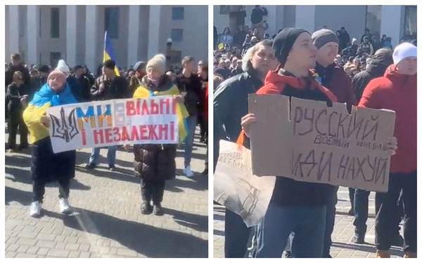 ▲▼赫爾松（Kherson）居民抗議俄軍舉辦偽獨立公投。（圖／路透）